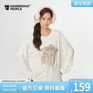 Dangerouspeople薛之谦dsp礼盒小D印花T恤潮牌薄款 女 落肩宽松长袖