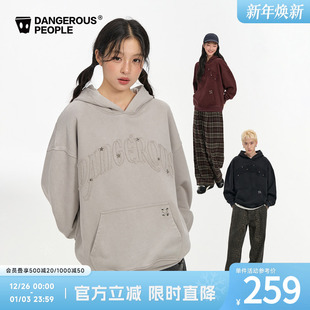 Dangerouspeople薛之谦dsp复古贴布连帽卫衣潮牌落肩宽松情侣上衣