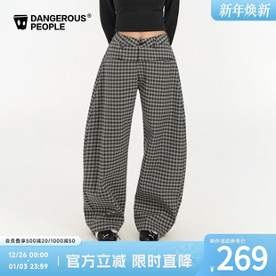 宽松阔腿裤 Dangerouspeople薛之谦dsp黑白格子高腰弯刀裤 潮牌时尚