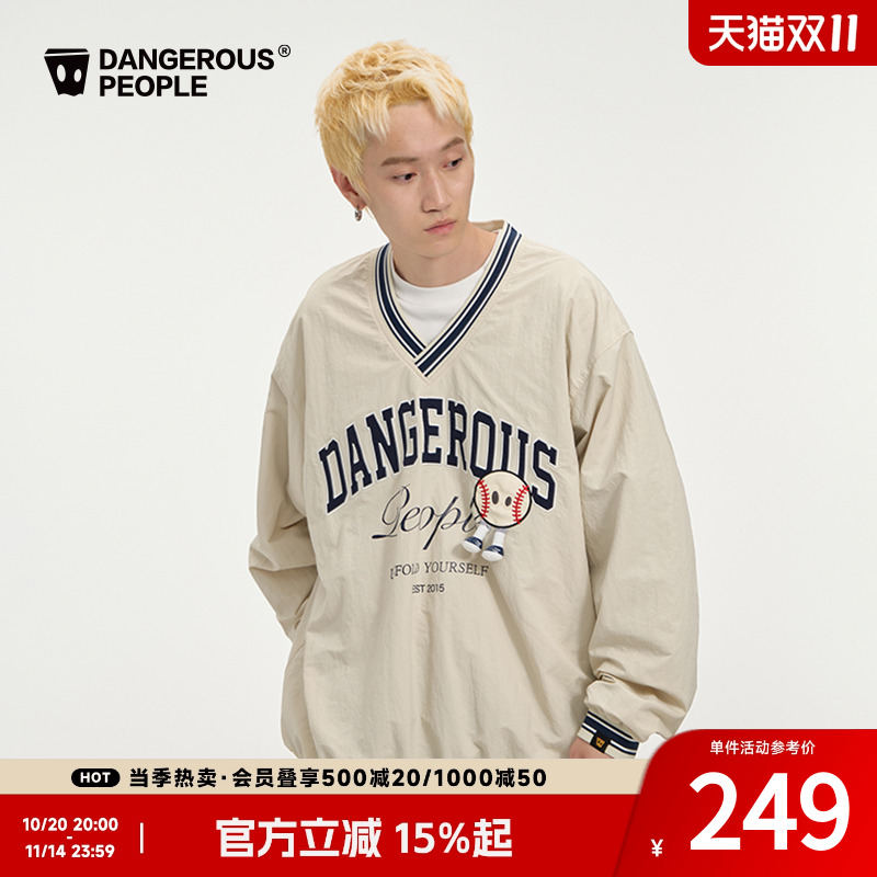 Dangerouspeople薛之谦dsp复古立体棒球小D长袖美式潮牌运动T恤