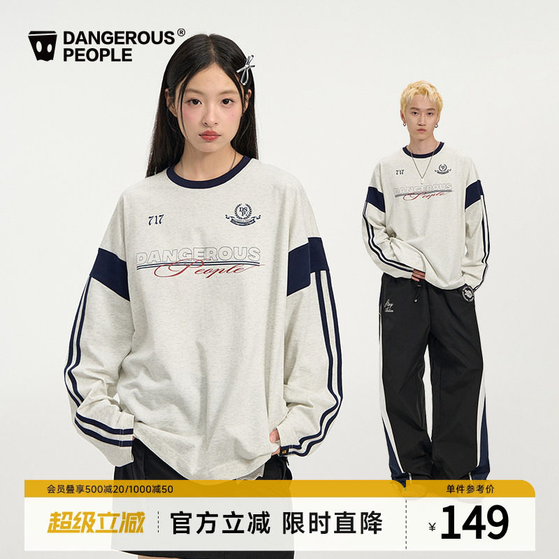 Dangerouspeople薛之谦dsp宽松运动休闲T恤秋季百搭长袖复古球衣