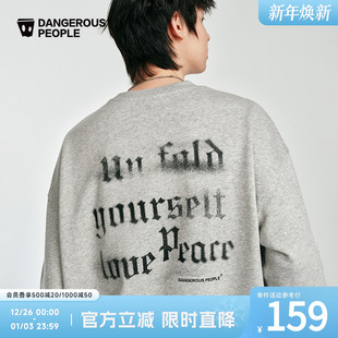 Dangerouspeople薛之谦dsp美式 圆领休闲卫衣 复古潮牌哥特字母秋季