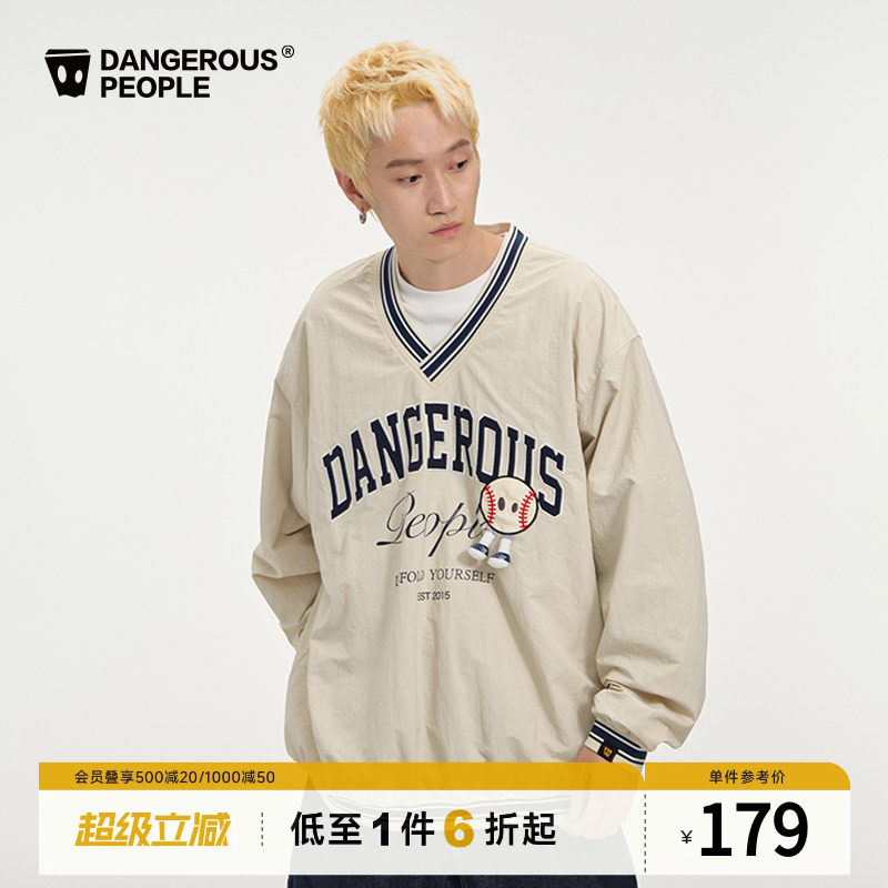 Dangerouspeople薛之谦dsp复古立体棒球小D长袖美式潮牌运动T恤