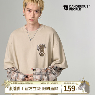 Dangerouspeople薛之谦dsp格子长袖 宽松潮百搭上衣 假两件T恤秋季