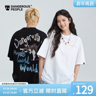 Dangerouspeople薛之谦dsp索罗娜手绘小猫T恤潮牌凉感涂鸦短袖