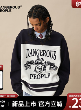 Dangerouspeople薛之谦dsp复古运动风加绒卫衣落肩宽松潮情侣上衣