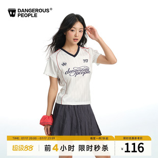 Dangerouspeople薛之谦dsp撞色V领字母短袖潮牌经典球衣运动T恤女