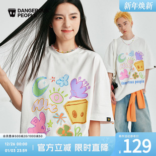 Dangerouspeople薛之谦dsp趣味贴布绣印花宽松百搭潮圆领短袖 T恤