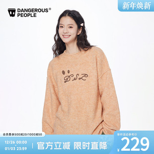 Dangerouspeople薛之谦dsp纯色圈圈字母纱刺绣舒适圆领毛衣针织衫