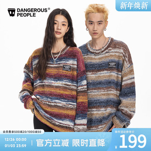 Dangerouspeople薛之谦dsp彩色条纹圆领毛衣秋季 潮牌宽松针织衫