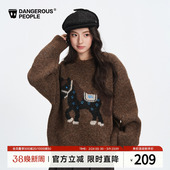 Dangerouspeople薛之谦dsp新款 冬宽松慵懒情侣红色毛衣 小马针织衫