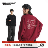 Dangerouspeople薛之谦dsp宽松字母绣花长袖 潮牌全棉落肩情侣T恤