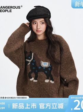 Dangerouspeople薛之谦dsp新款小马针织衫冬宽松慵懒情侣红色毛衣