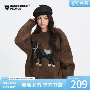 Dangerouspeople薛之谦dsp新款 冬宽松慵懒情侣红色毛衣 小马针织衫