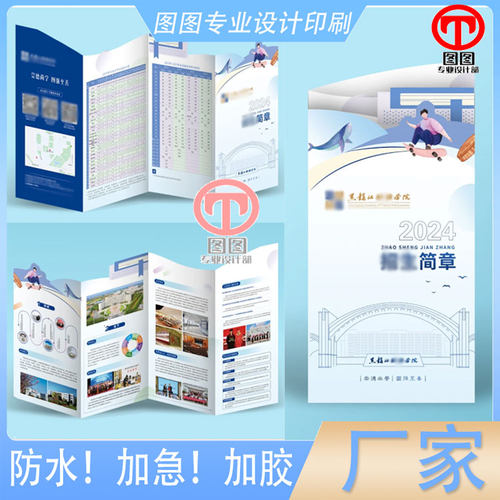 学校简章157克铜版纸两折三页异形宣传单印刷定制公司说明书设计