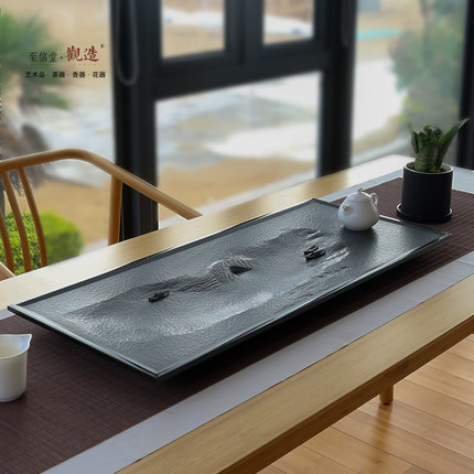观造大师手工雕刻乌金石茶盘天然整块石头茶台立体浮雕茶海家用