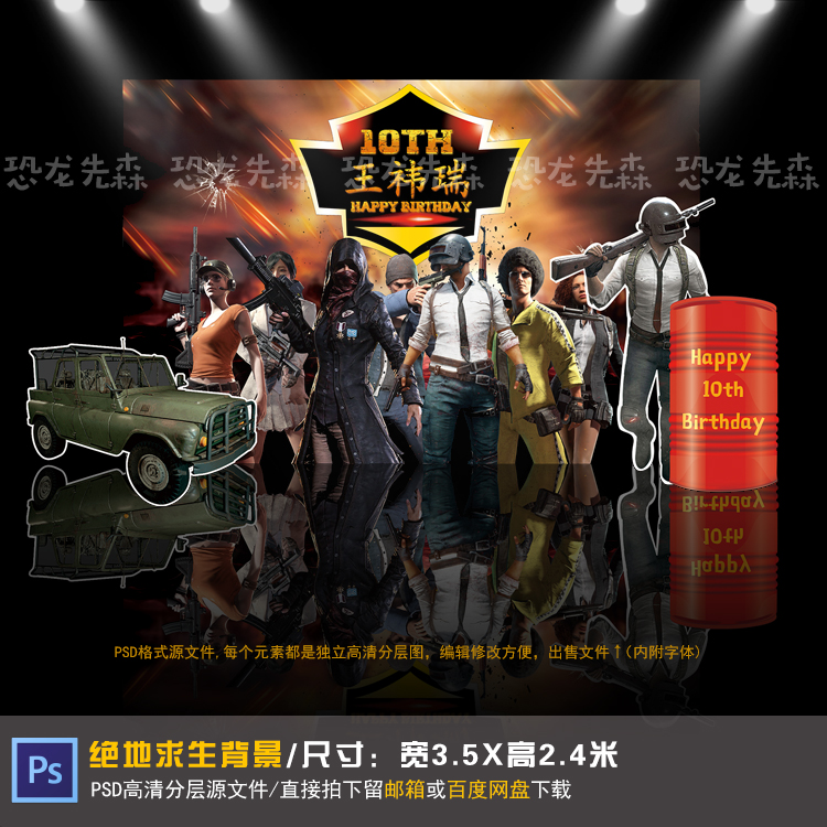 绝地求生吃鸡游戏宝宝宴背景设计10岁生日周岁宴百日宴PSD素材232