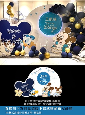 蓝色米奇米妮素材宝宝宴背景设计生日派对周岁宴百日宴psd842