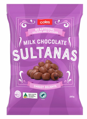 澳洲代购直邮 Coles 超市自营牛奶巧外衣葡萄干 无色素香精 250g
