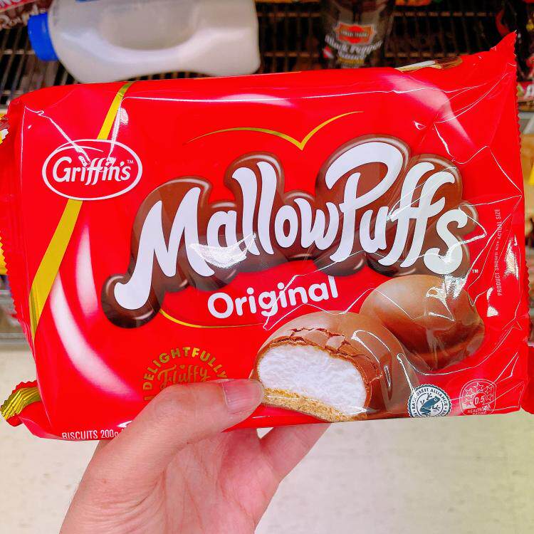 澳洲代购直邮griffins格里芬mallowpuffs棉花糖夹心巧克力派 200g