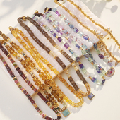 法国Bohemian Rhapsodie 天然半宝石萤石项链镀金碧玺复古锁骨链