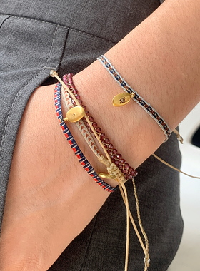 法国Guanabana 手工编织手绳彩色小众抽绳手链细叠戴通用撞色情侣