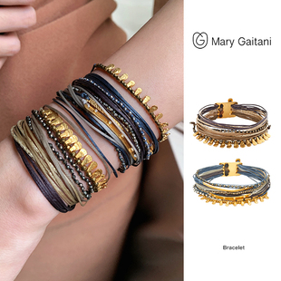 希腊Mary Gaitani 手工锤痕黄铁矿金币手链Girasole系列锆石手饰