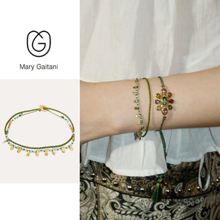 希腊Mary Gaitani 手工锤痕金币天河石珍珠手链小众高级感叠戴