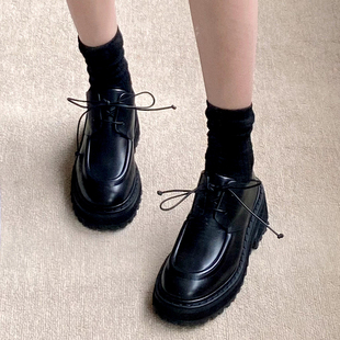 黑色高锯齿底浅口 MW6035系带纯色小方头简约板鞋 Marsell 马塞尔