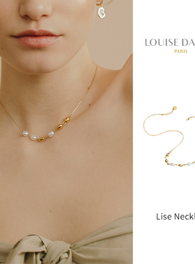 Louise Damas 法国现货珍珠贝母黄铜镀金项链女生红豆轻奢精致