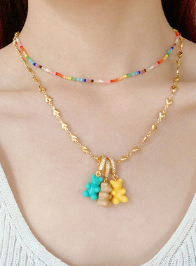 【6折清仓】Crystal Haze权志龙宋妍霏同款项链糖果色小熊吊坠