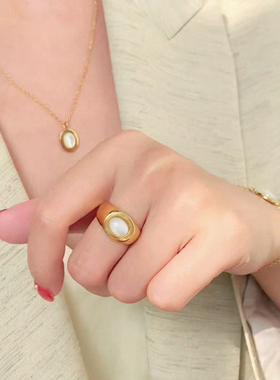 louise damas法国品牌货开口戒指可调节指环珍珠镶嵌立体原创设计