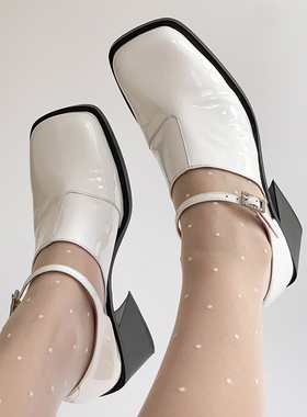 正品现货法国JUSTINE CLENQUET厚底玛丽珍单鞋甜酷方头牛皮白色