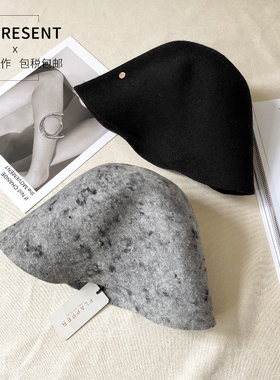 意大利Flapper秋冬新款ins潮羊毛呢帽子圆顶复古礼帽自闭帽渔夫帽