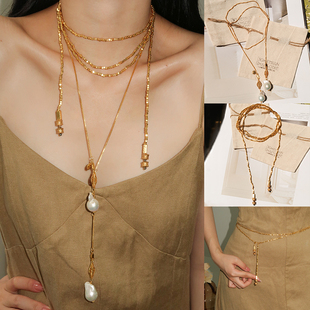 Bohemian Rhapsodie John项链巴洛克珍珠吊坠镀金链条高级长链