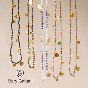 希腊Mary Gaitani手工复古锤痕金币天然黄铁矿短款项链合集锁骨链