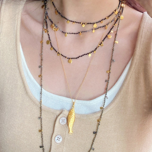 MaryGaitani锤痕项链金币天然石