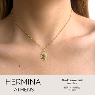 Hermina Athens健康女神金色吊坠项链小众复古高级锁骨链可拆卸