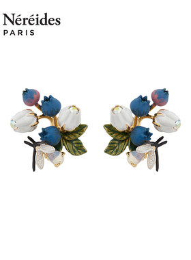 Les Nereides四季浆果系列 蓝莓与花朵 耳钉