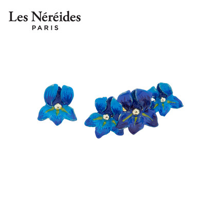 Les Nereides梵高鸢尾花系列 深蓝色鸢尾花 不对称耳环 设计感