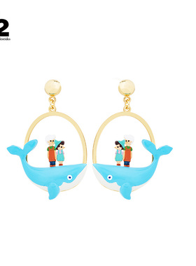 N2 by Les Nereides匹诺曹系列 蓝色小鲸鱼 耳夹耳钉 可爱甜美款