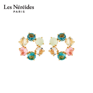 Les 復古 耳環(huán)星鉆系列法式 Nereides水藍星鉆天藍色圓形耳釘式