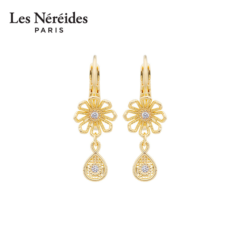 Les Nereides金色梦网系列 金色花卉吊坠耳钉耳环 法式设计感复古