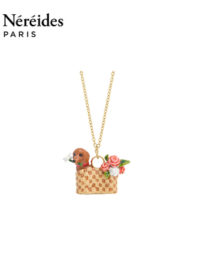 Les Nereides爱护小动物系列 腊肠犬与花篮 项链