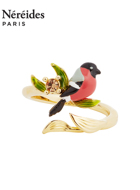 Les Nereides雪绒冬季系列 红腹灰雀 可调节戒指新品珐琅时尚轻奢