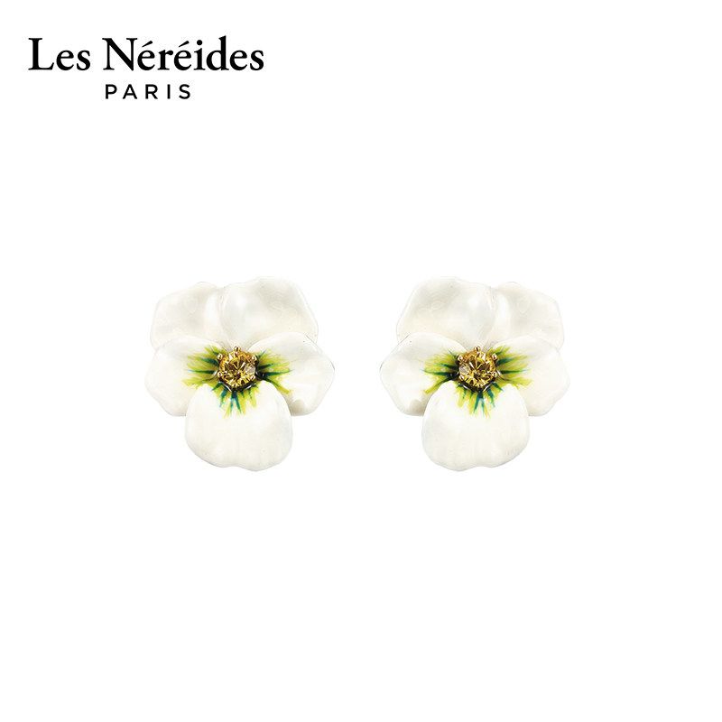 Les Nereides三色堇系列 白色三色堇 耳挂耳环