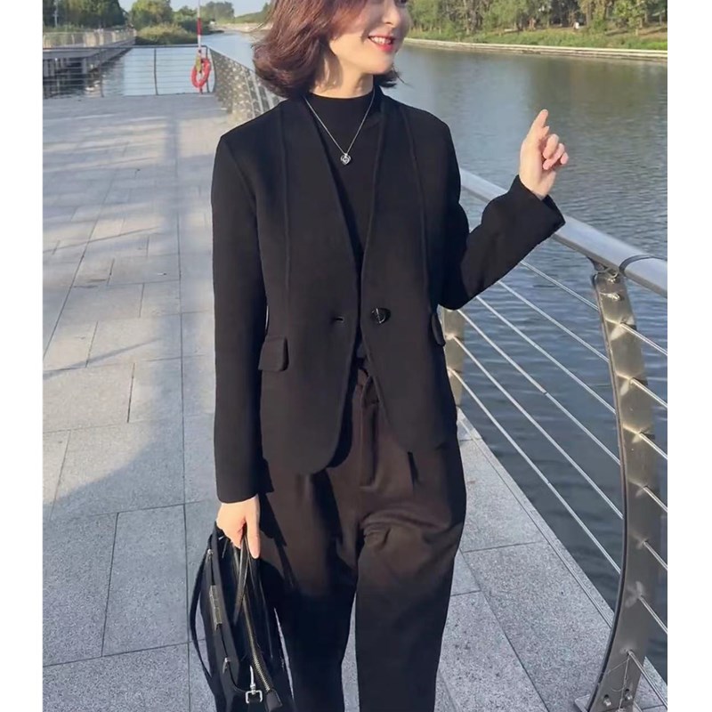 日系george melis秋冬新款时尚净版呢子西服外套小个子显瘦女