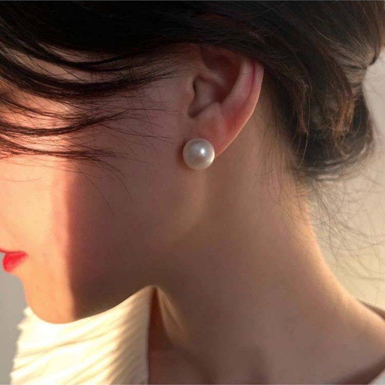 法国Gentle Motto12mm大号5A淡水珍珠耳钉女轻奢tyusha博主同款