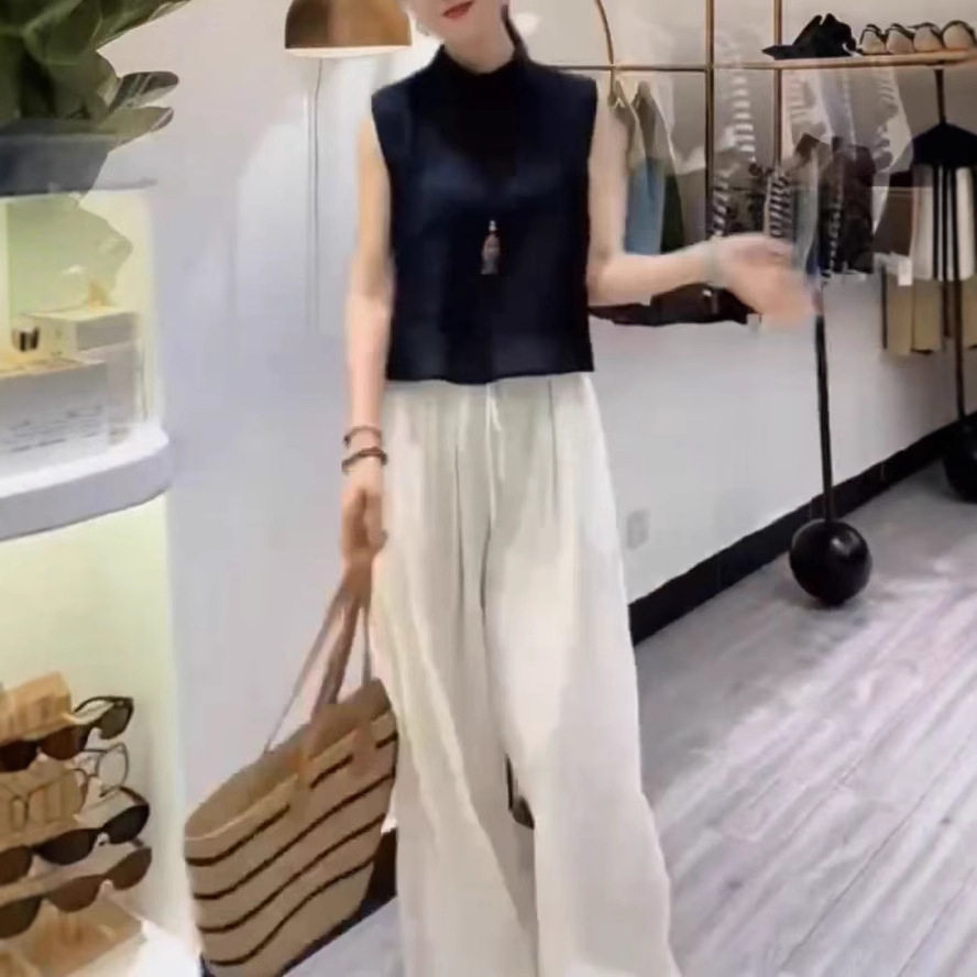 日系george melis夏季新款高级感色无袖上衣休闲阔腿裤洋气