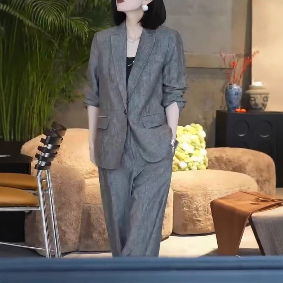 日系george melis春季新款时髦灰色高级感西服外套阔腿裤套装